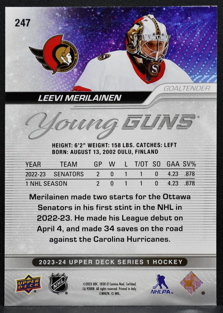 2023-24 Upper Deck Series 1 Young Guns Leevi Merilainen 247 Senators RC 2645