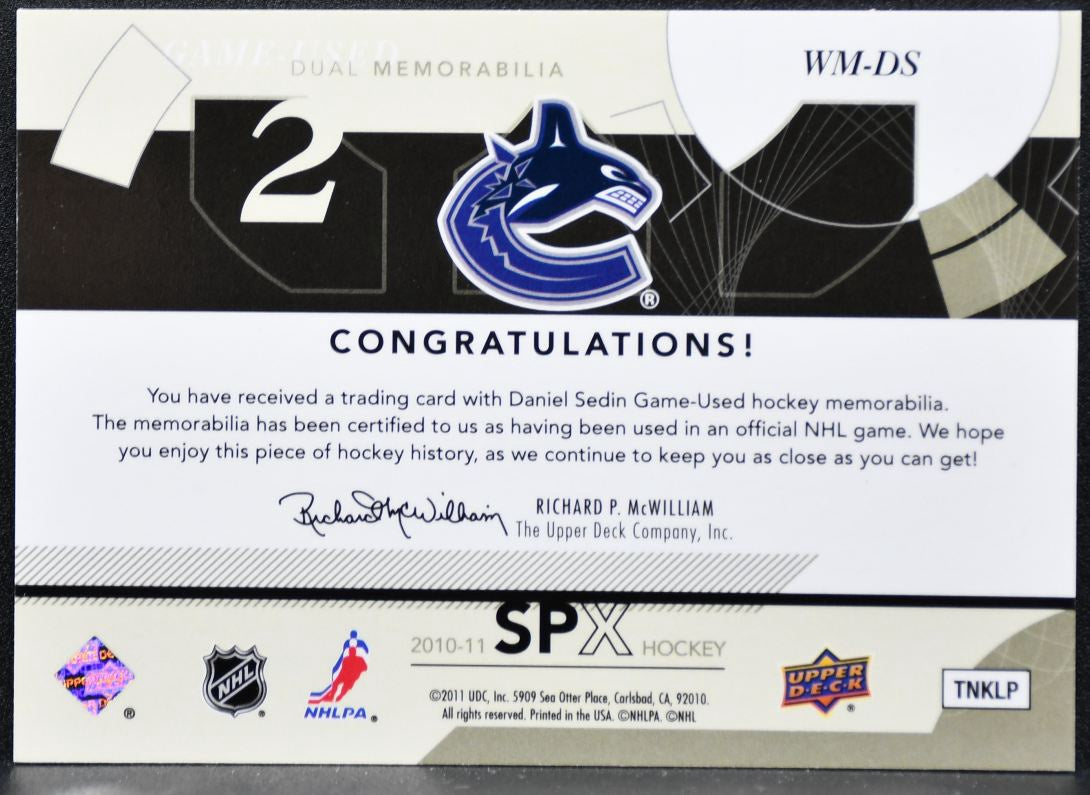 2010-11 SPx Winning Materials Daniel Sedin WM-DS Vancouver Canucks Jersey 1830
