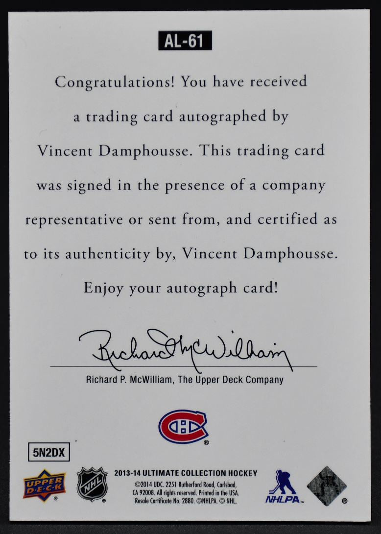 2013-14 UD Ultimate Collection Vincent Damphousse AL-61 Auto