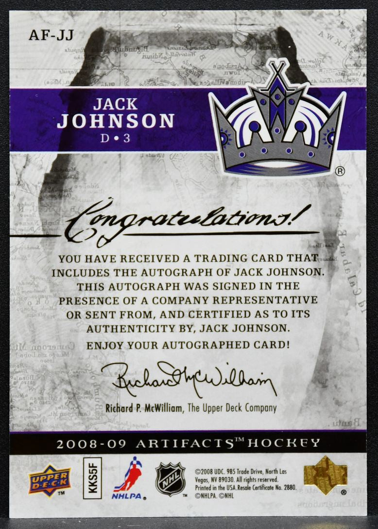 2008-09 Upper Deck Artifacts Auto-Facts Jack Johnson AF-JJ Kings Auto 7439