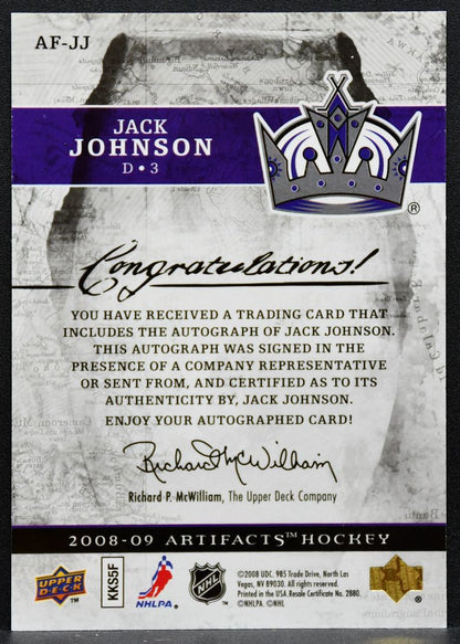 2008-09 Upper Deck Artifacts Auto-Facts Jack Johnson AF-JJ Kings Auto 7439