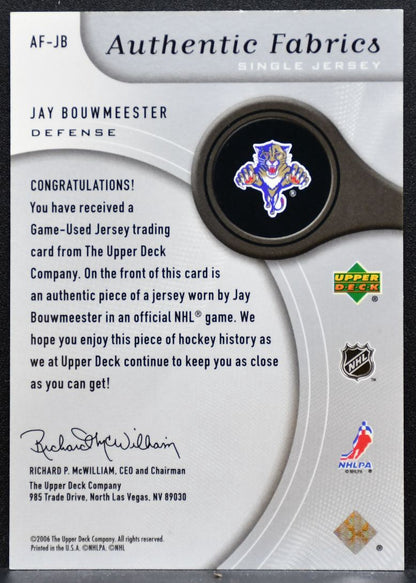 2005-06 SP Game Used Authentic Fabrics Jay Bouwmeester Panthers Jersey 5825