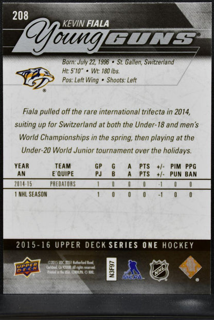 2015-16 UD Series 1 Young Guns Kevin Fiala 208 Nashville Predators RC 0151