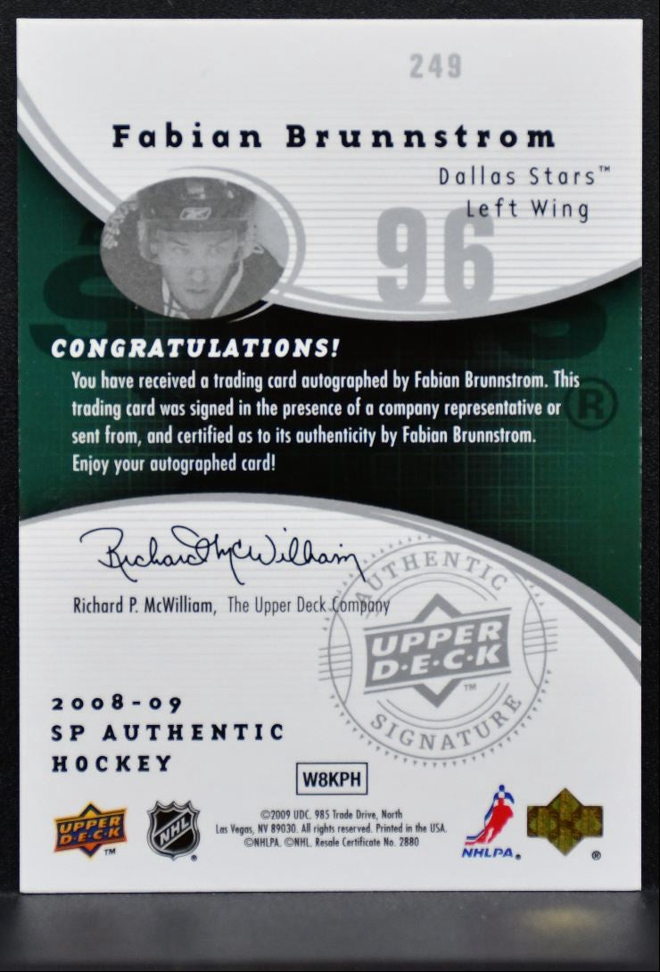2008-09 SP Authentic Future Watch Auto Fabian Brunnstrom RC Auto 398/999 9946