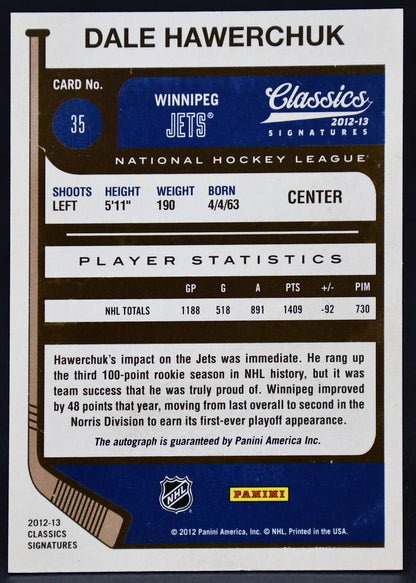 Carte autographiée Dale Hawerchuk n° 35 de la collection Panini Classics Signatures 2012-13