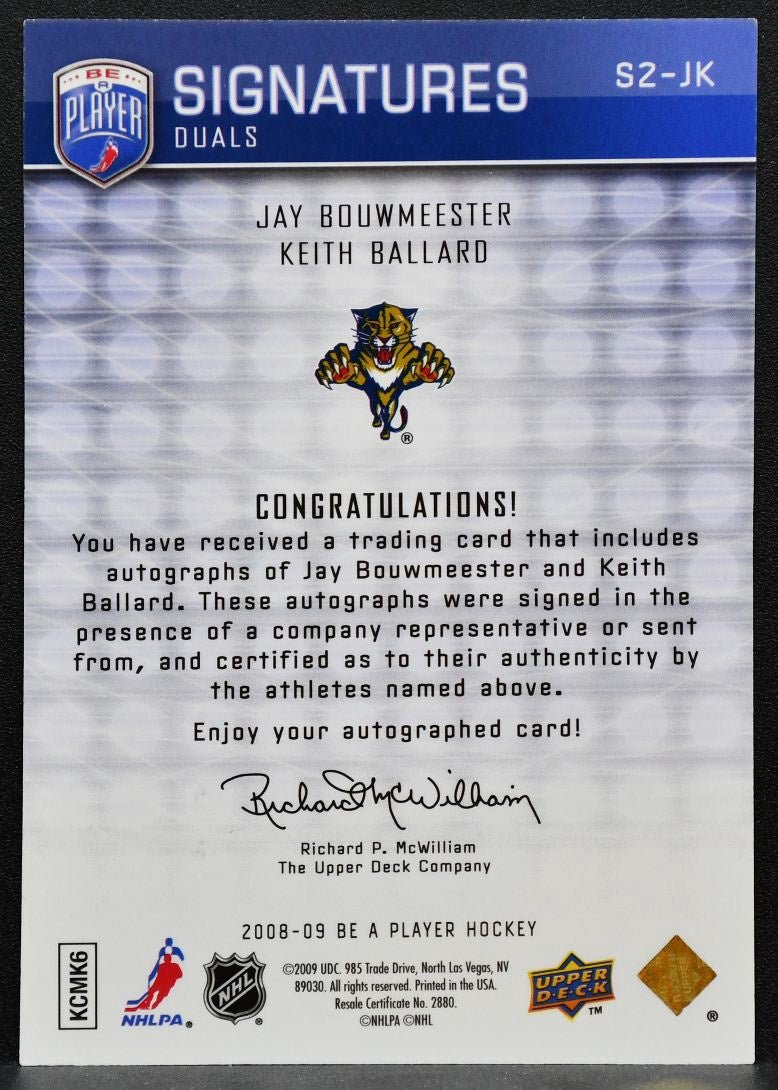 2008-09 UD Be a Player Signatures Dual Bouwmeester/Ballard Panthers Auto 7301
