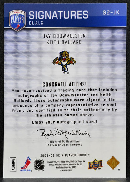 2008-09 UD Be a Player Signatures Dual Bouwmeester/Ballard Panthers Auto 7301