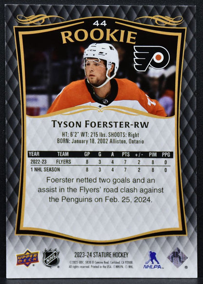 2023-24 UD Stature Rookie Tyson Foerster 44 Philadelphia Flyers RC 969/999 2180