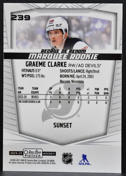 2024-25 O-Pee-Chee Platinum Marquee Rookie Sunset Graeme Clarke Devils RC 1112