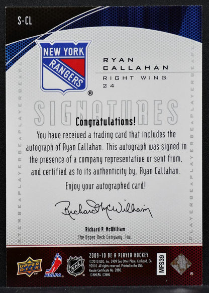 2009-10 Upper Deck Be A Player Signatures Ryan Callahan S-CL Rangers Auto 0859