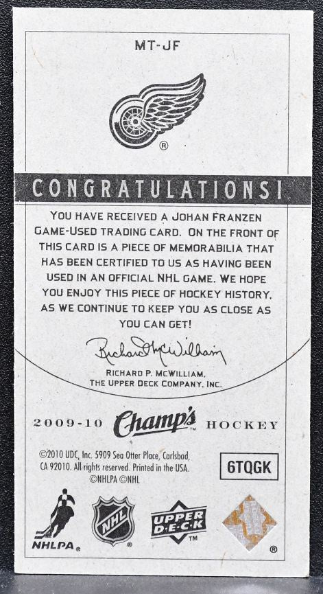 2009-10 Upper Deck Champ's Mini Threads Johan Franzen Red Wings Jersey 6625