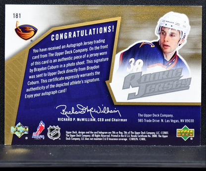 2005-06 SPx Rookie Jersey Auto Braydon Coburn RC Auto 0037/1499 Jersey 0215