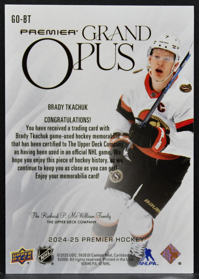 2024-25 UD Premier Grand Opus Jersey Brady Tkachuk Senators 012/149 Jersey 3417