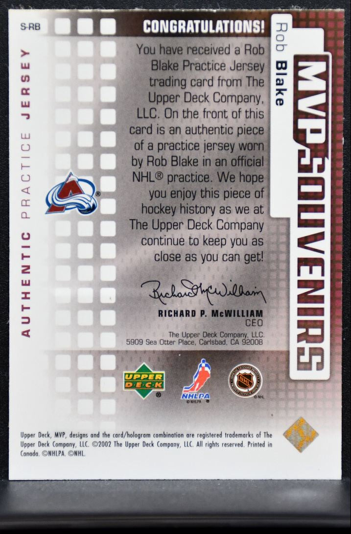 2002-03 Upper Deck MVP Souvenirs Jerseys Rob Blake S-RB Avalanche Jersey 7108