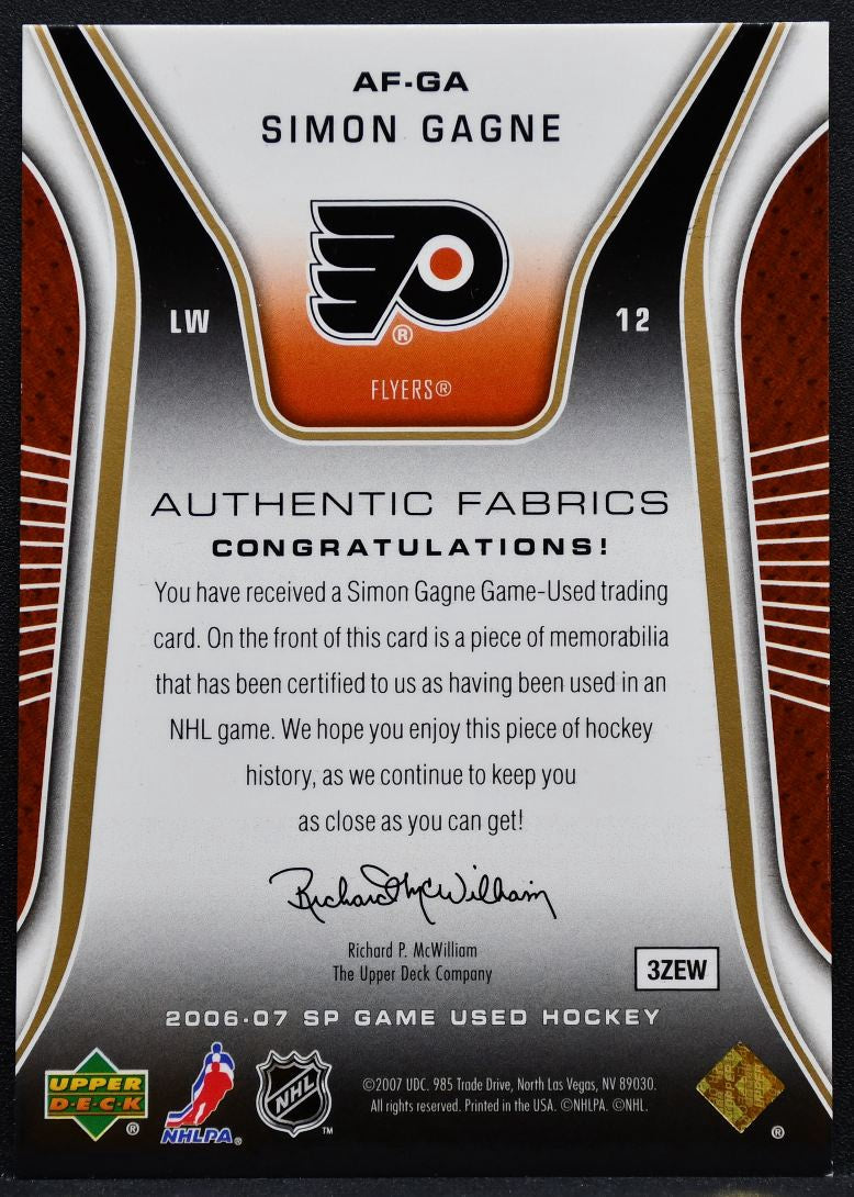 2006-07 SP Game Used Authentic Fabrics Parallel Gagne Flyers 043/100 Jersey 0714
