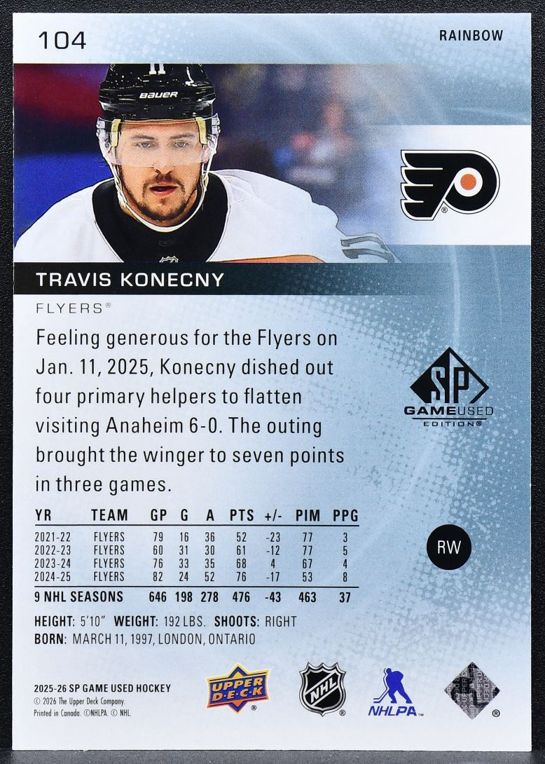2025-26 SP Game Used Rainbow Foil Travis Konecny 104 05/11 0046