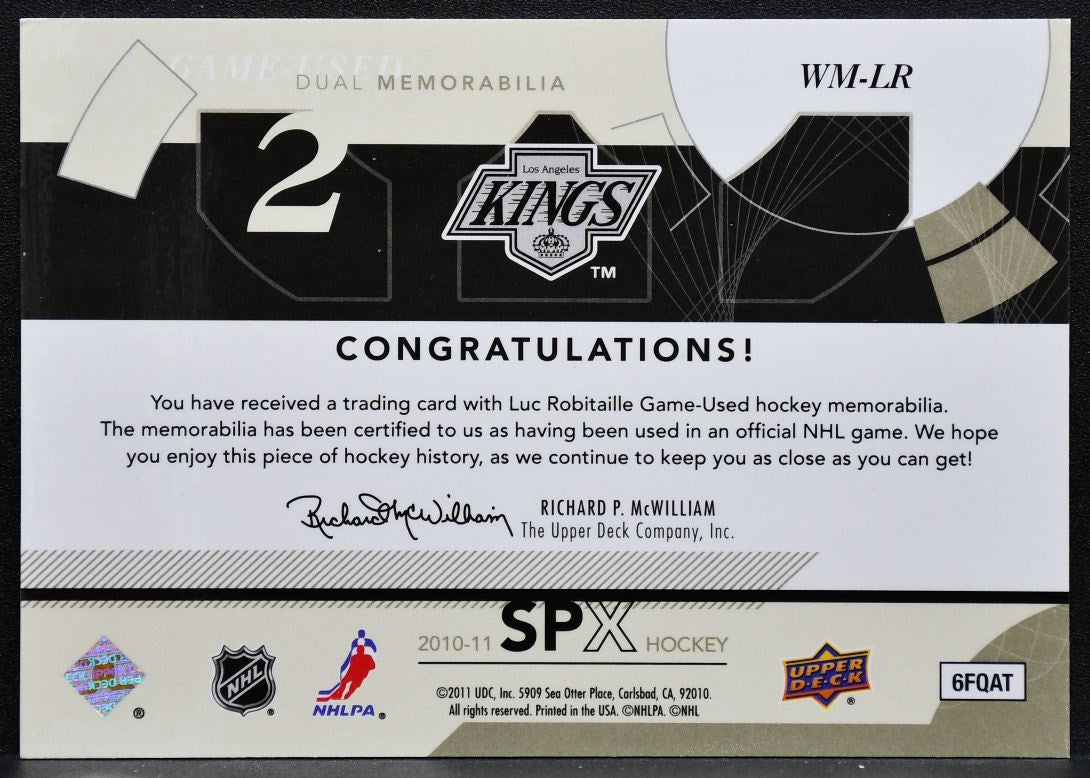 2010-11 SPx Winning Materials Luc Robitaille WM-LR Los Angeles Kings Jersey 4695