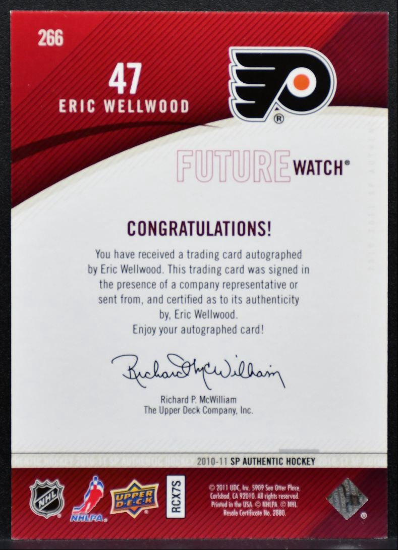 2010-11 SP Authentic Future Watch Auto Eric Wellwood Flyers RC Auto 136/999 9717