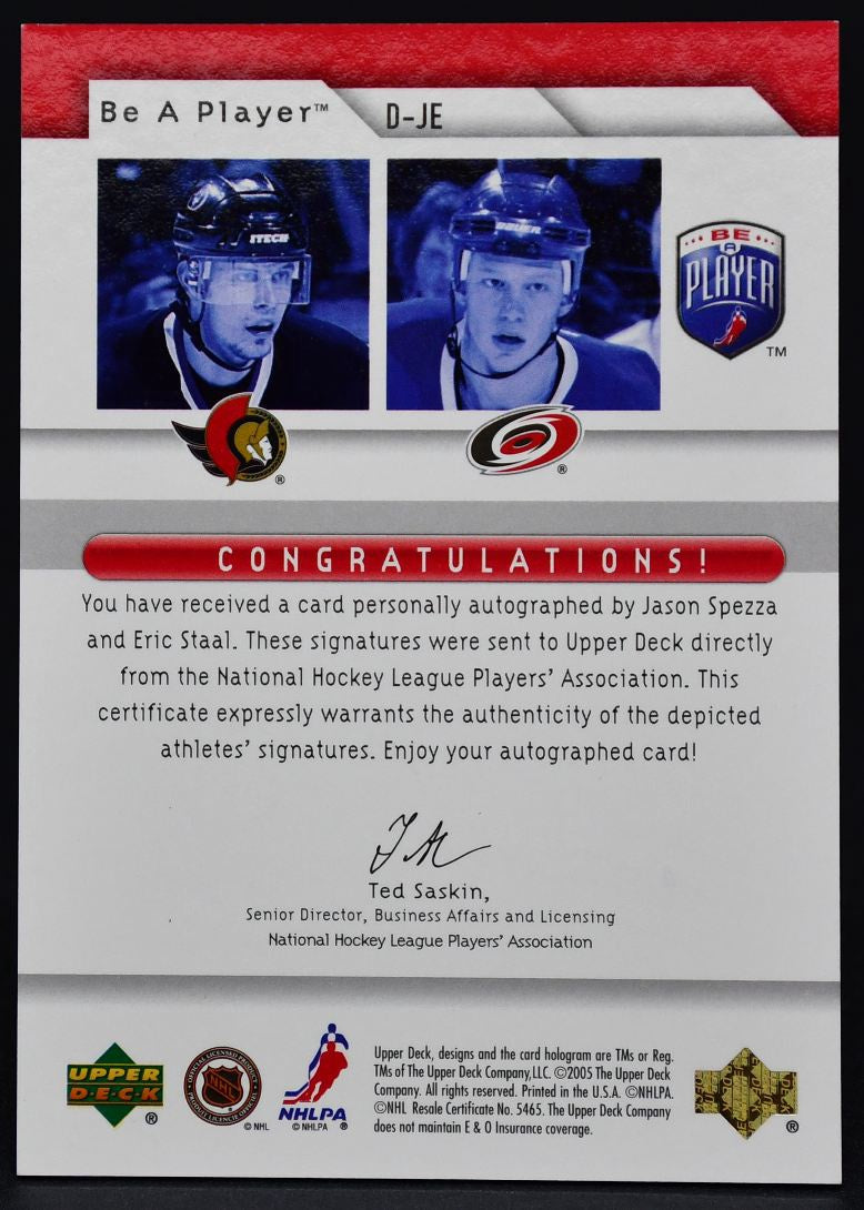 2005-06 UD Be a Player Signatures Duals Jason Spezza/Eric Staal D-JE Auto