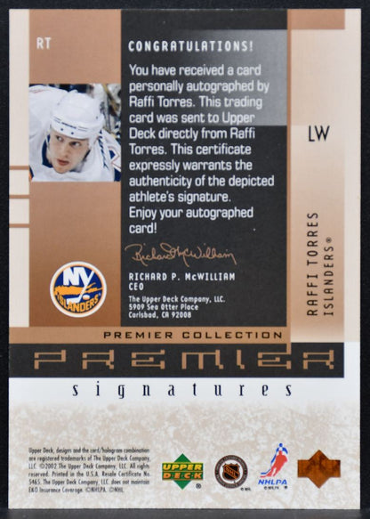 2002-03 UD Premier Collection Signatures Bronze Raffi Torres RT Auto 5225