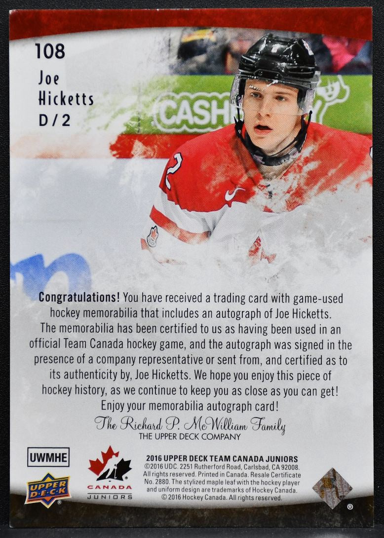 2016-17 UD Canada Jrs Gold Spectrum Patch Auto Hicketts Auto 034/199 Patch 0325