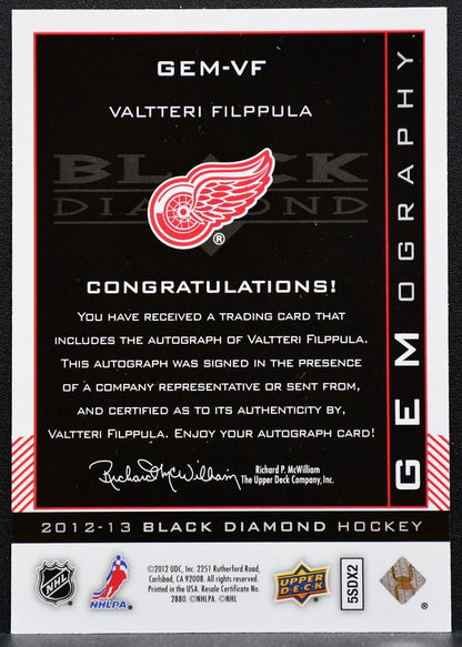 2012-13 UD Black Diamond Gemography Valtteri Filppula Red Wings Auto 0354