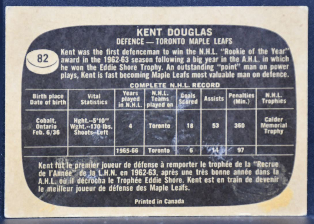 1966-67 Topps Kent Douglas 82 Toronto Maple Leafs 8502