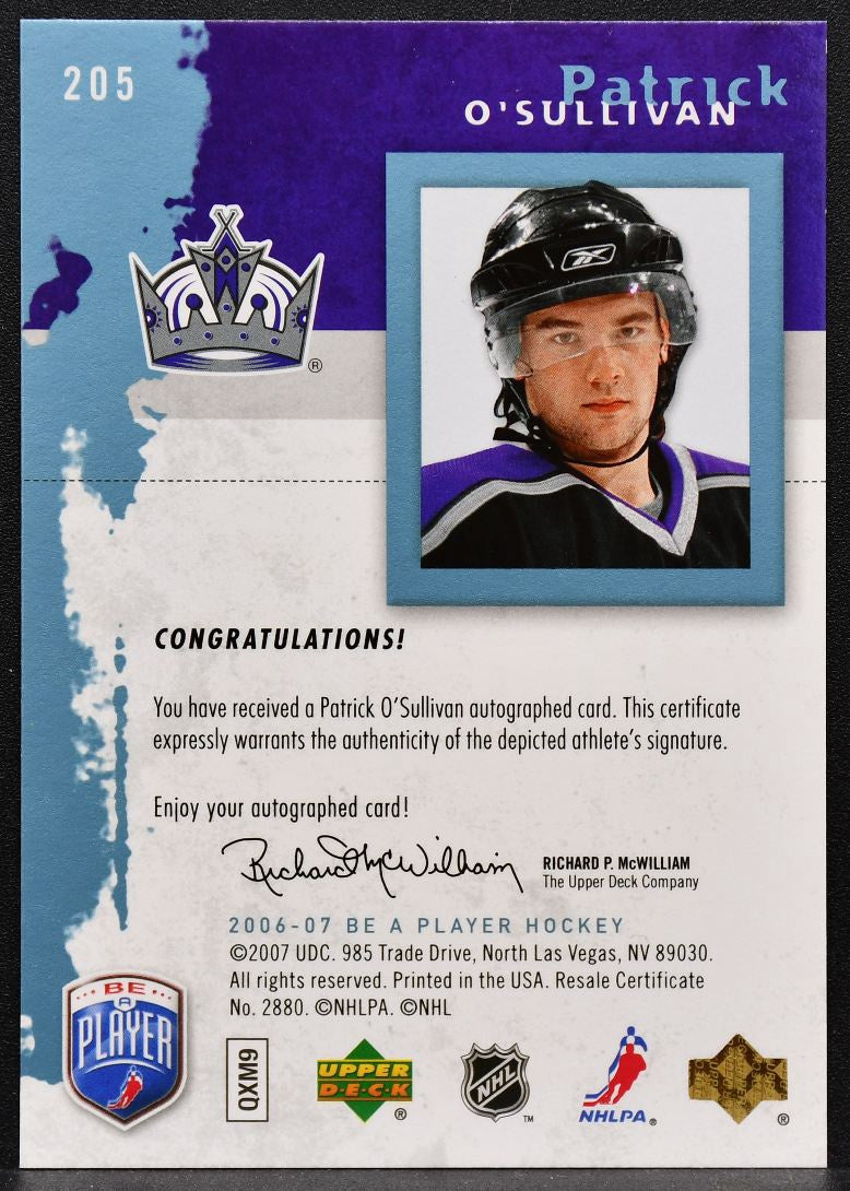 2006-07 UD Be A Player Rookie Autographs Patrick O'Sullivan 205 RC Auto 5218