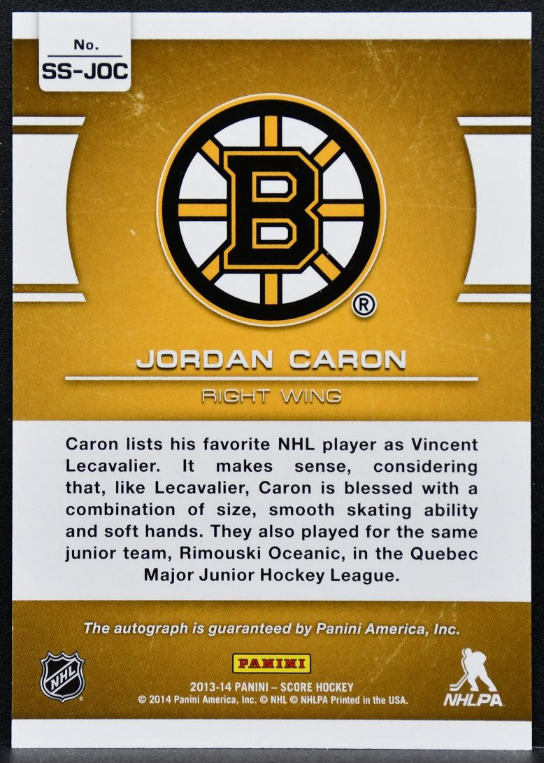 2013-14 Panini Score Signature Jordan Caron SS-JOC Boston Bruins Auto 9606
