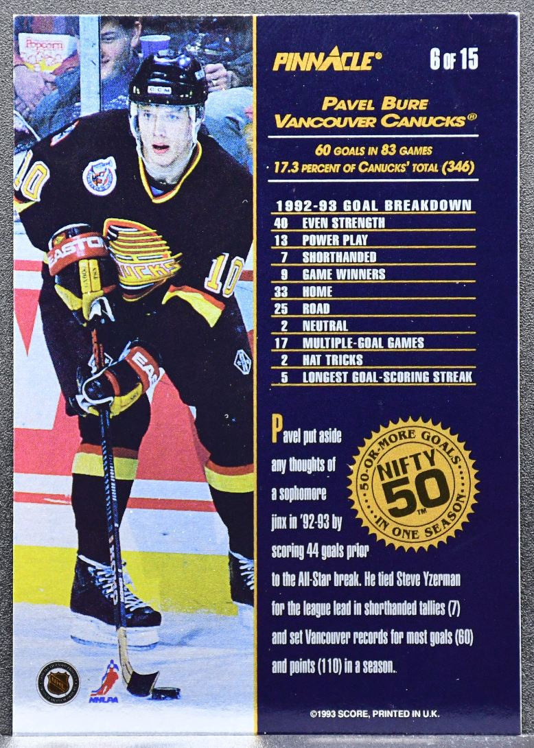 1993-94 Pinnacle Nifty 50 Pavel Bure 6 Vancouver Canucks 8600