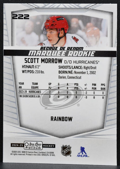 2024-25 OPC Platinum Marquee Rookie Rainbow Scott Morrow Hurricanes RC 1136