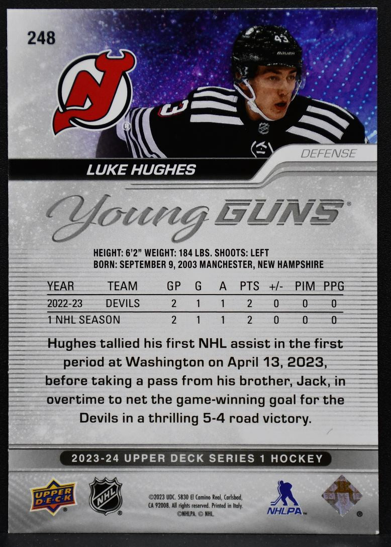 2023-24 Upper Deck Series 1 Young Guns Luke Hughes 248 New Jersey Devils RC 4008