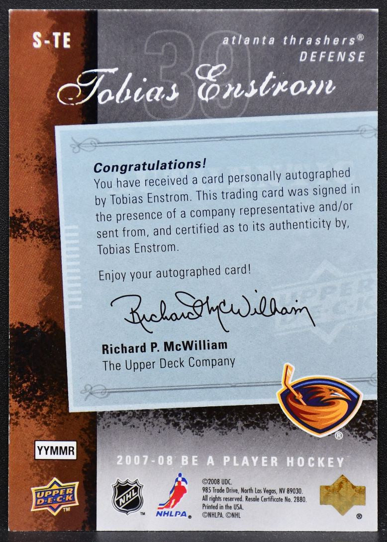 2007-08 UD Be a Player Signatures Tobias Enstrom S-TE Thrashers Auto 8911
