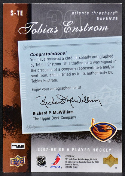 2007-08 UD Be a Player Signatures Tobias Enstrom S-TE Thrashers Auto 8911