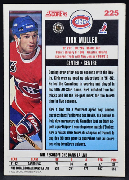 1992-93 Score Base Auto Kirk Muller 225 Auto