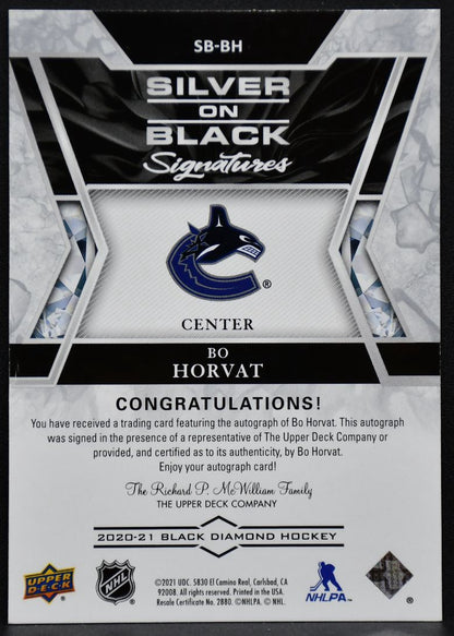 2020-21 Upper Deck Black Diamond Silver on Signatures Bo Horvat Auto 1142