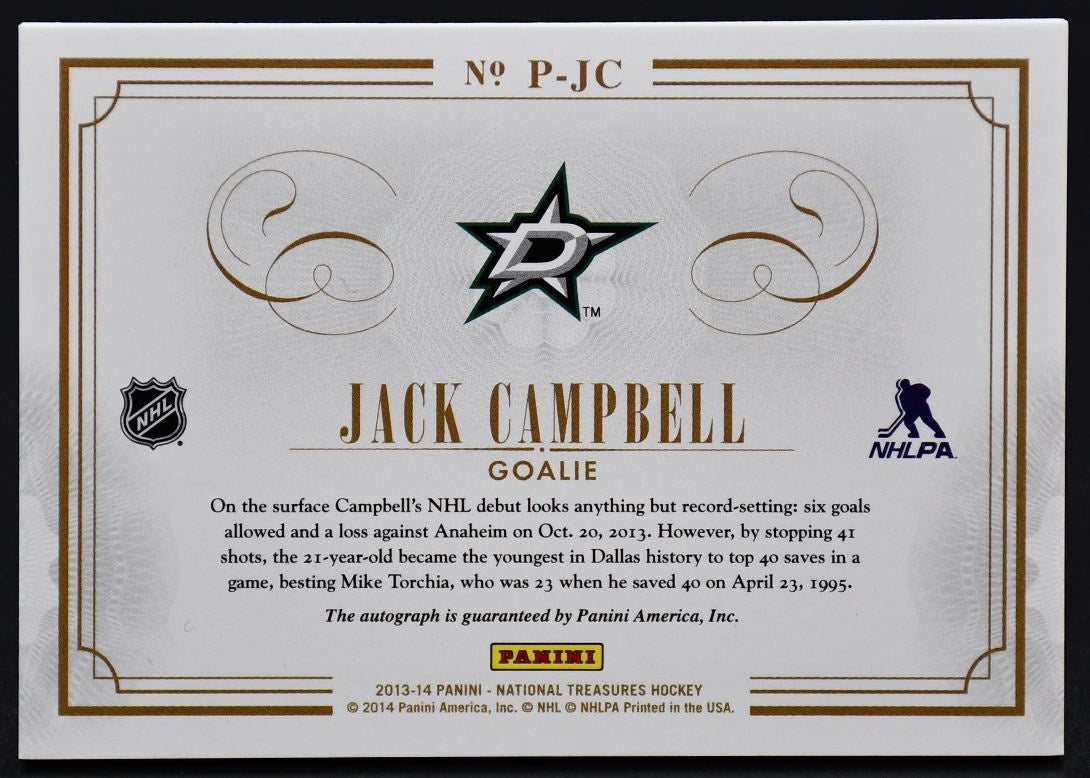 2013-14 Panini National Treasures Phenoms Jack Campbell P-JC RC Auto Patch