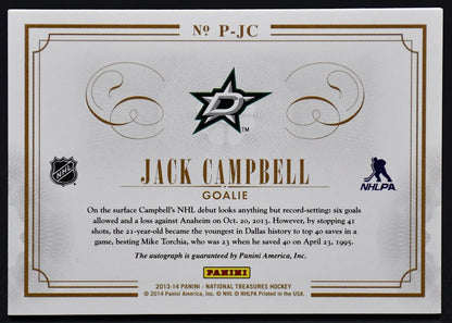 2013-14 Panini National Treasures Phenoms Jack Campbell P-JC RC Auto Patch