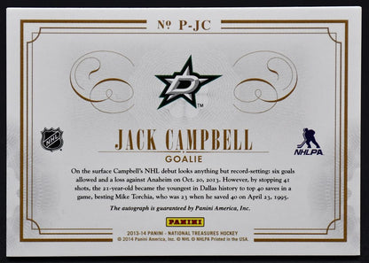 2013-14 Panini National Treasures Phenoms Jack Campbell P-JC RC Auto Patch