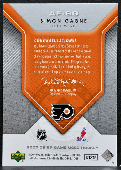 2007-08 SP Game Used Authentic Fabrics Simon Gagne AF-SG Flyers 4299