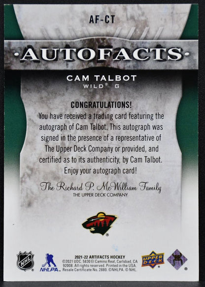 2021-22 Upper Deck Artifacts Auto Facts Cam Talbot AF-CT Auto 0855