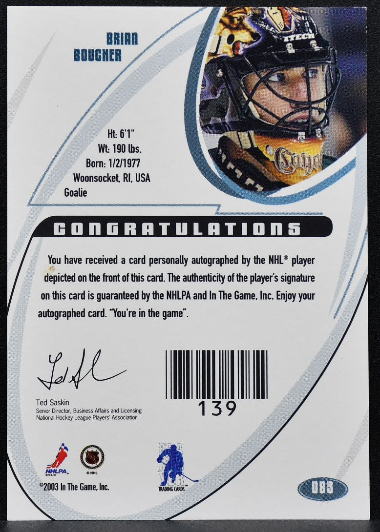 2002-03 In The Game Signature Brian Boucher 083 Phoenix Coyotes Auto 0350