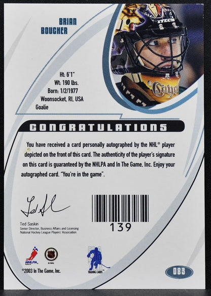 2002-03 In The Game Signature Brian Boucher 083 Phoenix Coyotes Auto 0350