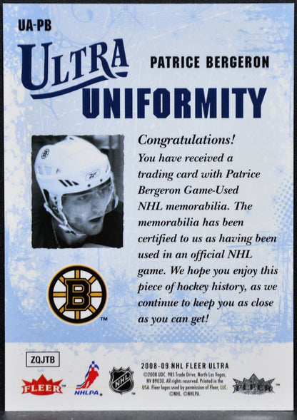 2008-09 Fleer Ultra Uniformity Patrice Bergeron UA-PB Bruins Jersey 6898