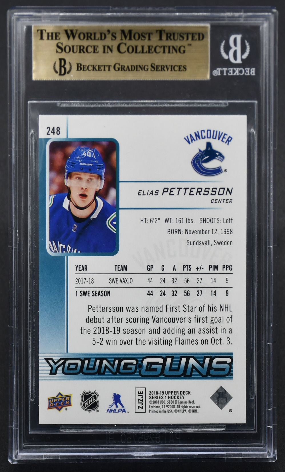 2018-19 UD Series 1 Young Guns Elias Pettersson 248 RC
