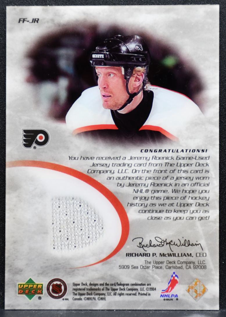 2003-04 Upper Deck Ice Frozen Fabrics Jeremy Roenick FF-JR Flyers Jersey 5870