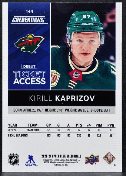 2020-21 UD Credentials Debut Ticket Access Kaprizov Wild RC 245/299 8809