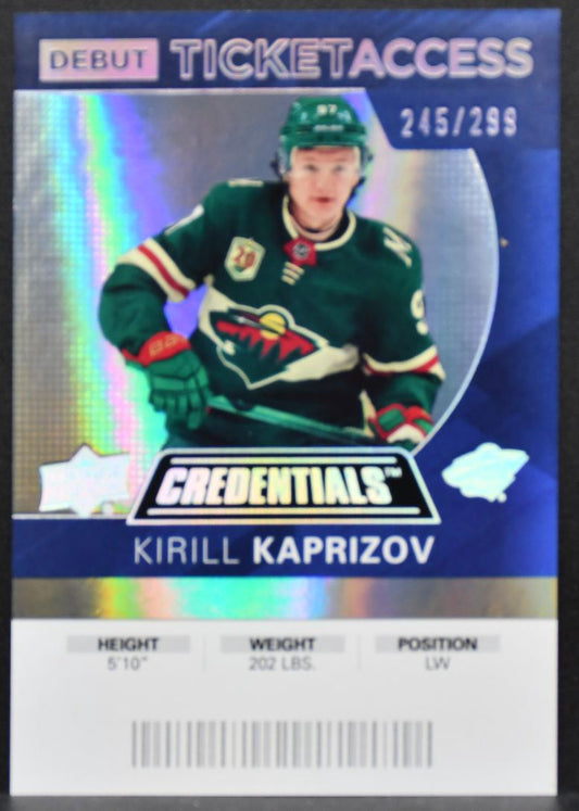 2020-21 UD Credentials Debut Ticket Access Kaprizov Wild RC 245/299 8809