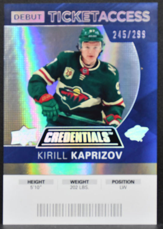 2020-21 UD Credentials Debut Ticket Access Kaprizov Wild RC 245/299 8809