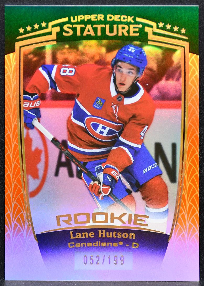 2024-25 UD Stature Rookie Orange Lane Hutson 50 Canadiens RC 052/199 5347